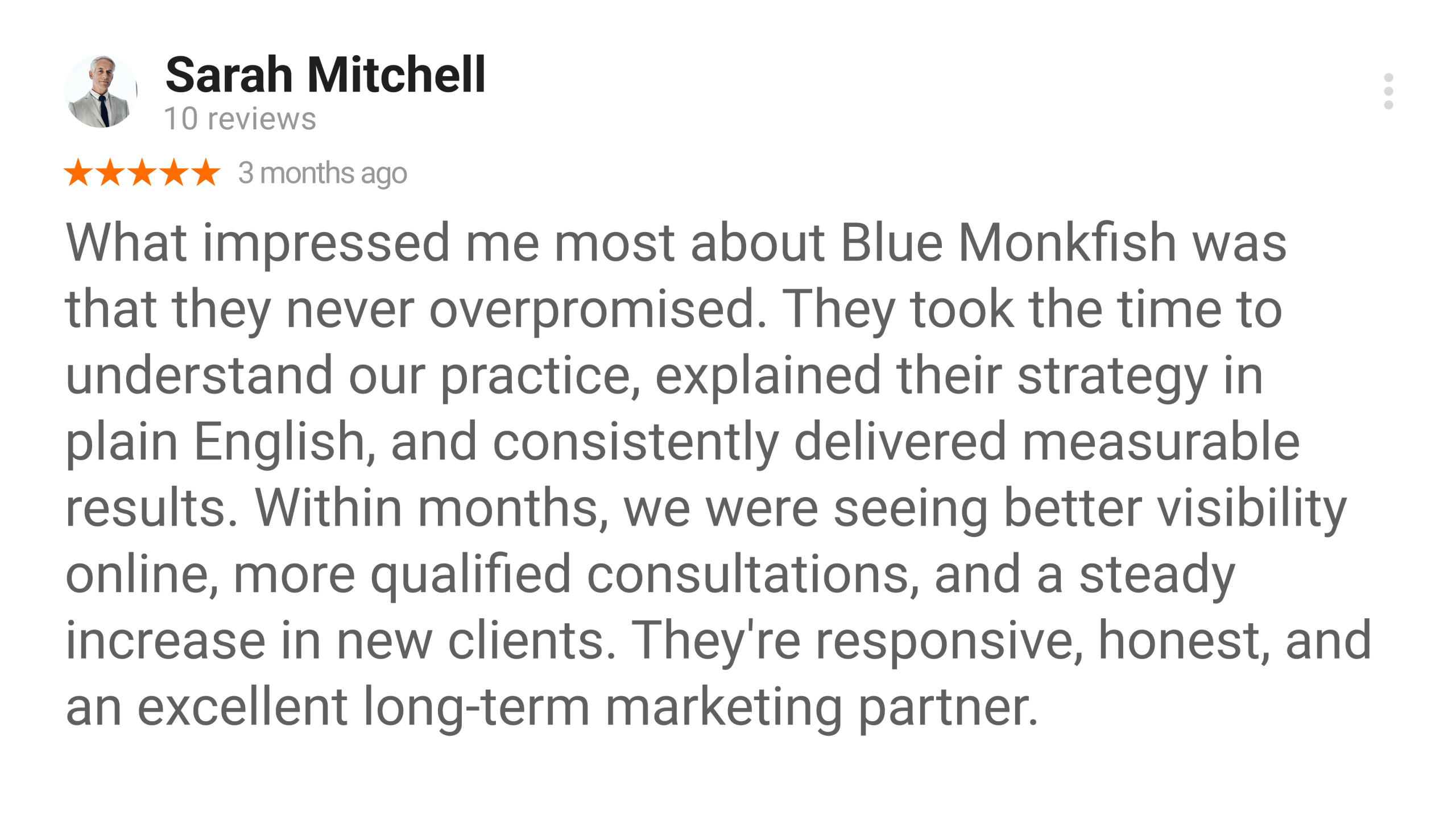 Jennifer Collins Google review for Blue Monkfish