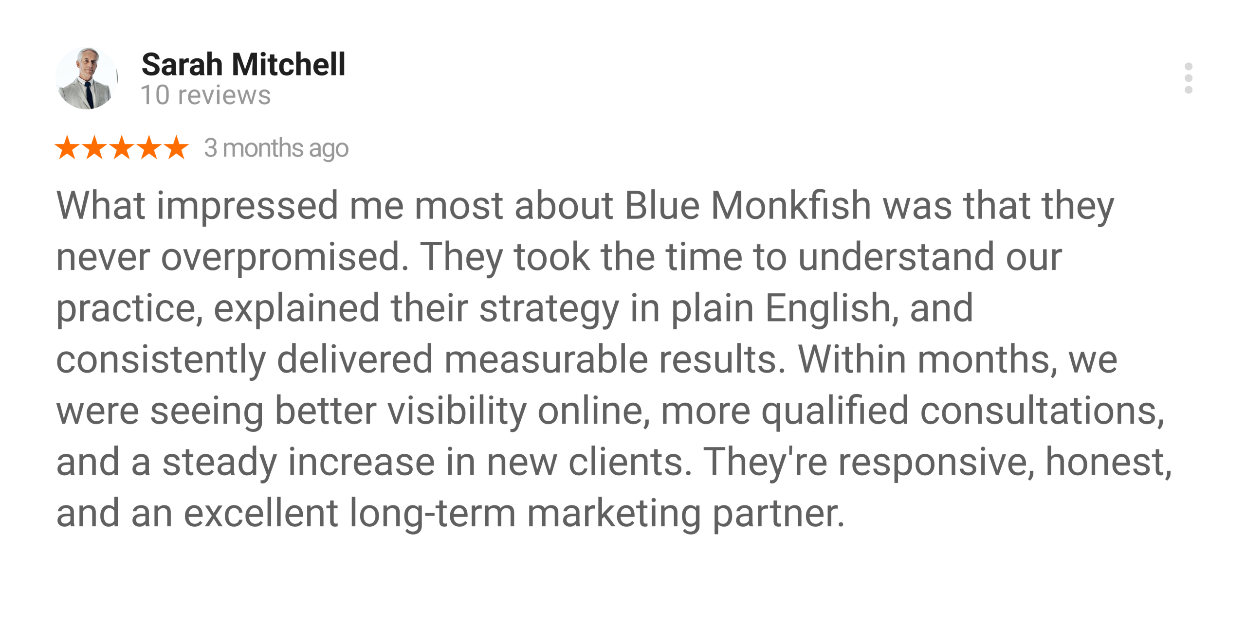 Jennifer Collins Google review for Blue Monkfish